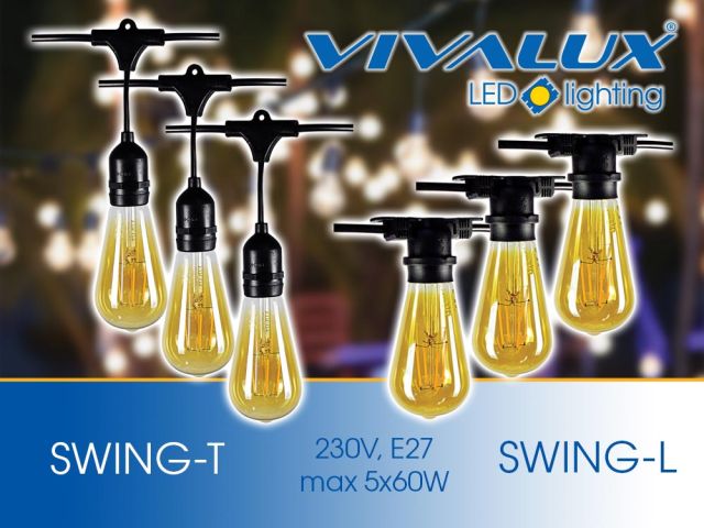 Outdoor lighting strings SWING 5 x E27 IP44