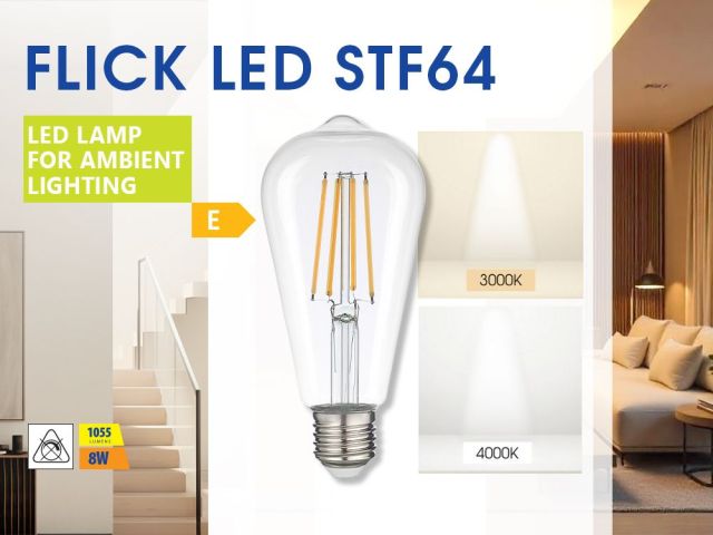 New more powerful and more efficient LED filament lamps FLICK LED STF64