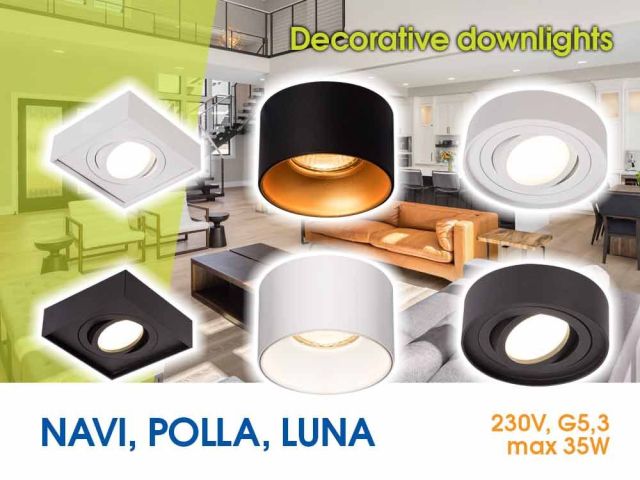 New series decorative downlights for recessed mounting POLLA, NAVI, LUNA