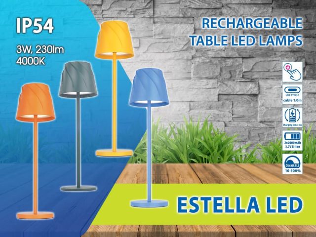 Настолни безжични LED лампи ESTELLA LED с акумулаторни батерии и възможност за димиране