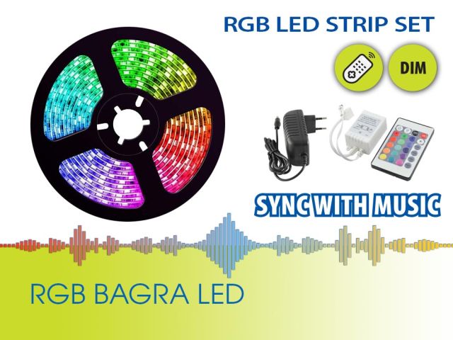 RGB BAGRA LED strips with controller and power supply sets