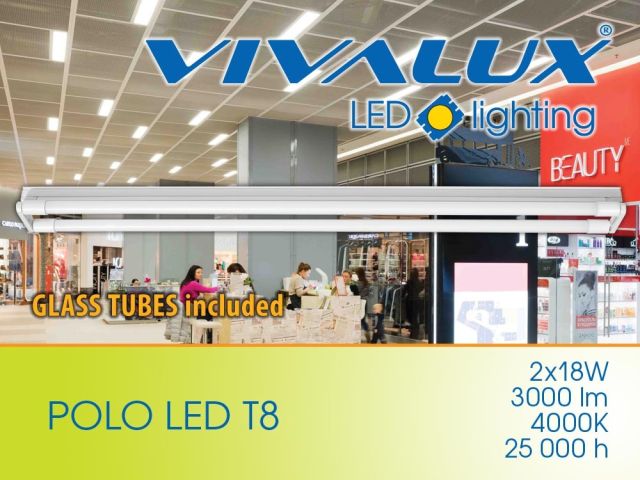 Low-cost lighting fixture POLO LED T8 2x18W (fitting  2 LED tubes) VIVALUX