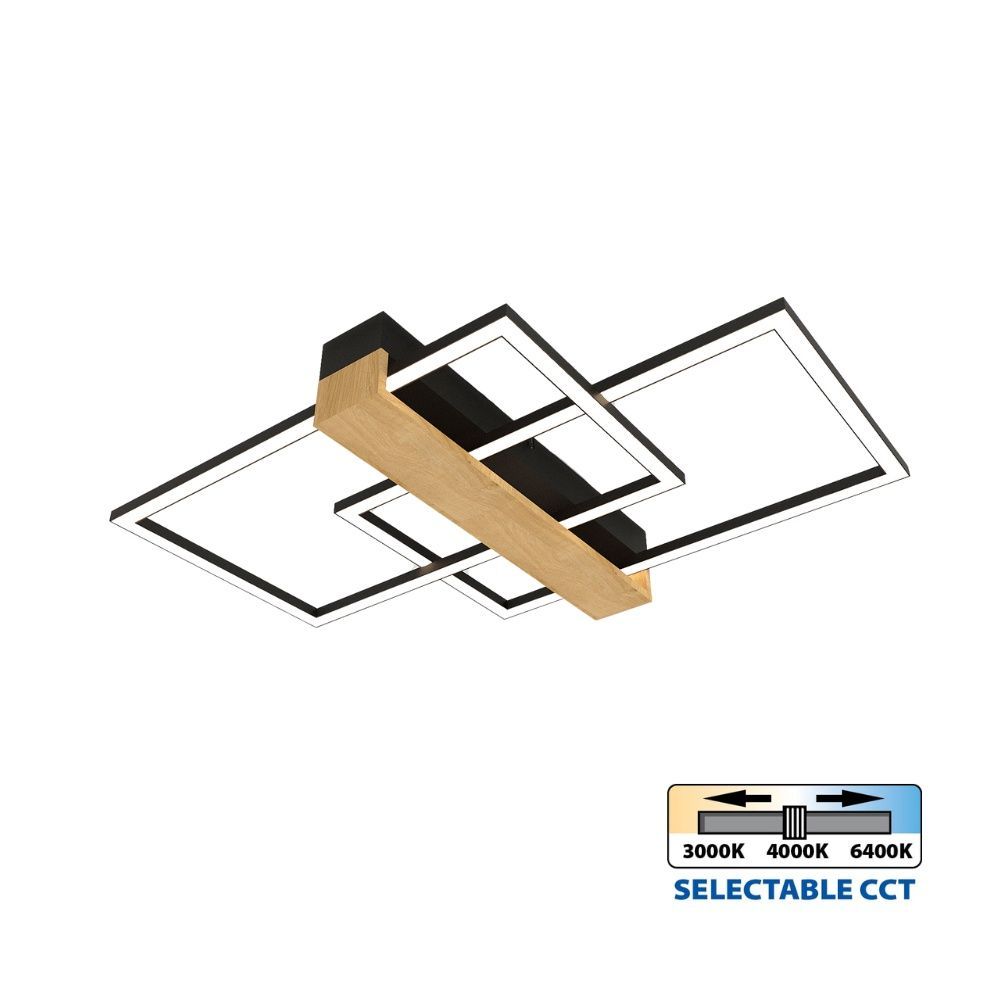 LED плафон LUCAS LED ∙ 36W ∙ черно+дърво ∙ CCT ∙ 3000-4000-6400K