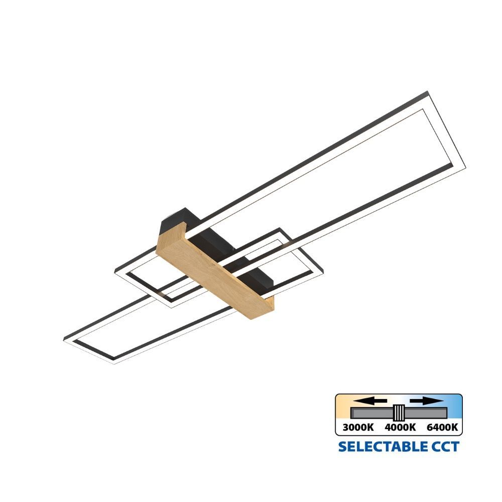 LED плафон LUCAS LED ∙ 30W ∙ черно+дърво ∙ CCT ∙ 3000-4000-6400K