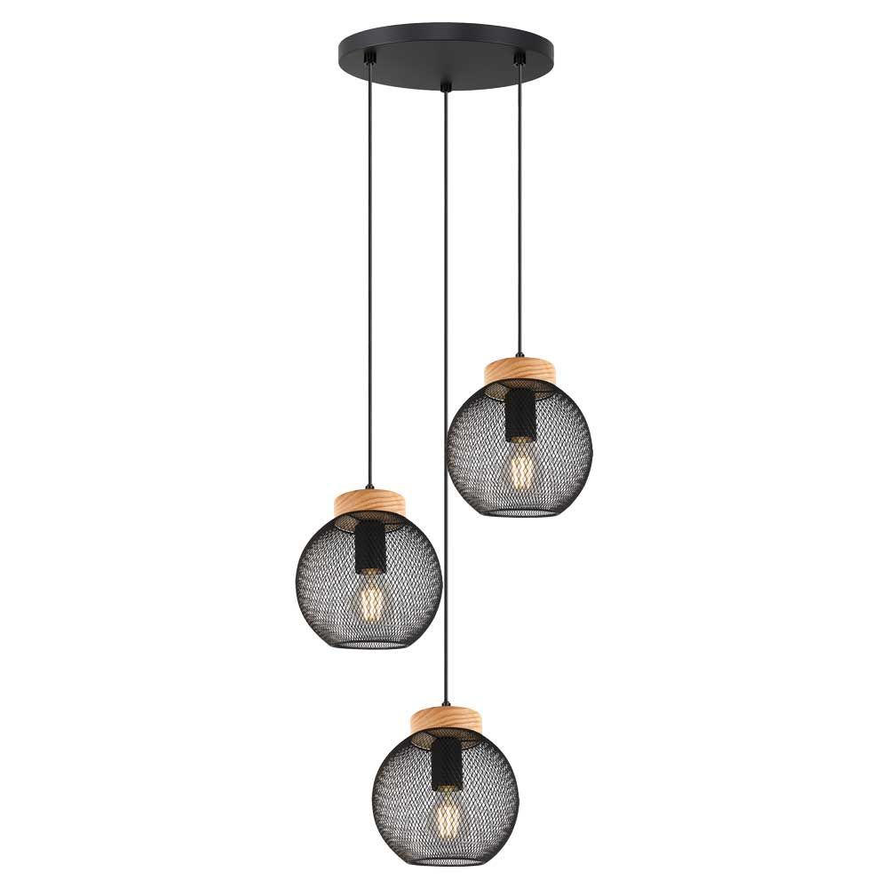 Полилей MOKA ∙ SSP962-3H ∙ 3xE27 ∙ метал+дърво ∙ мрежа ∙ черен