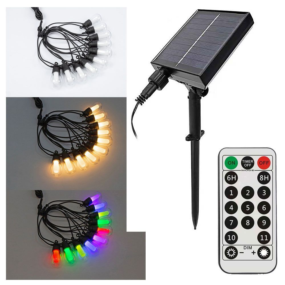 Соларна LED верига с 10 лампи и дистанционно FIESTA SOLAR LED ∙ RGB+W (3000K) ∙ IP44