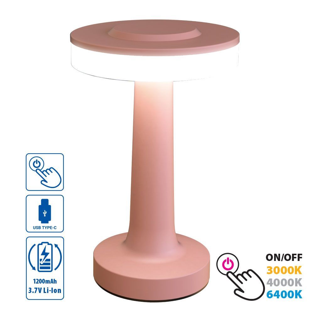 Настолна безжична LED лампа с акумулаторна батерия JULIE LED ∙ 2W ∙ димируема ∙ CCT ∙ 3000K-4000K-6400K