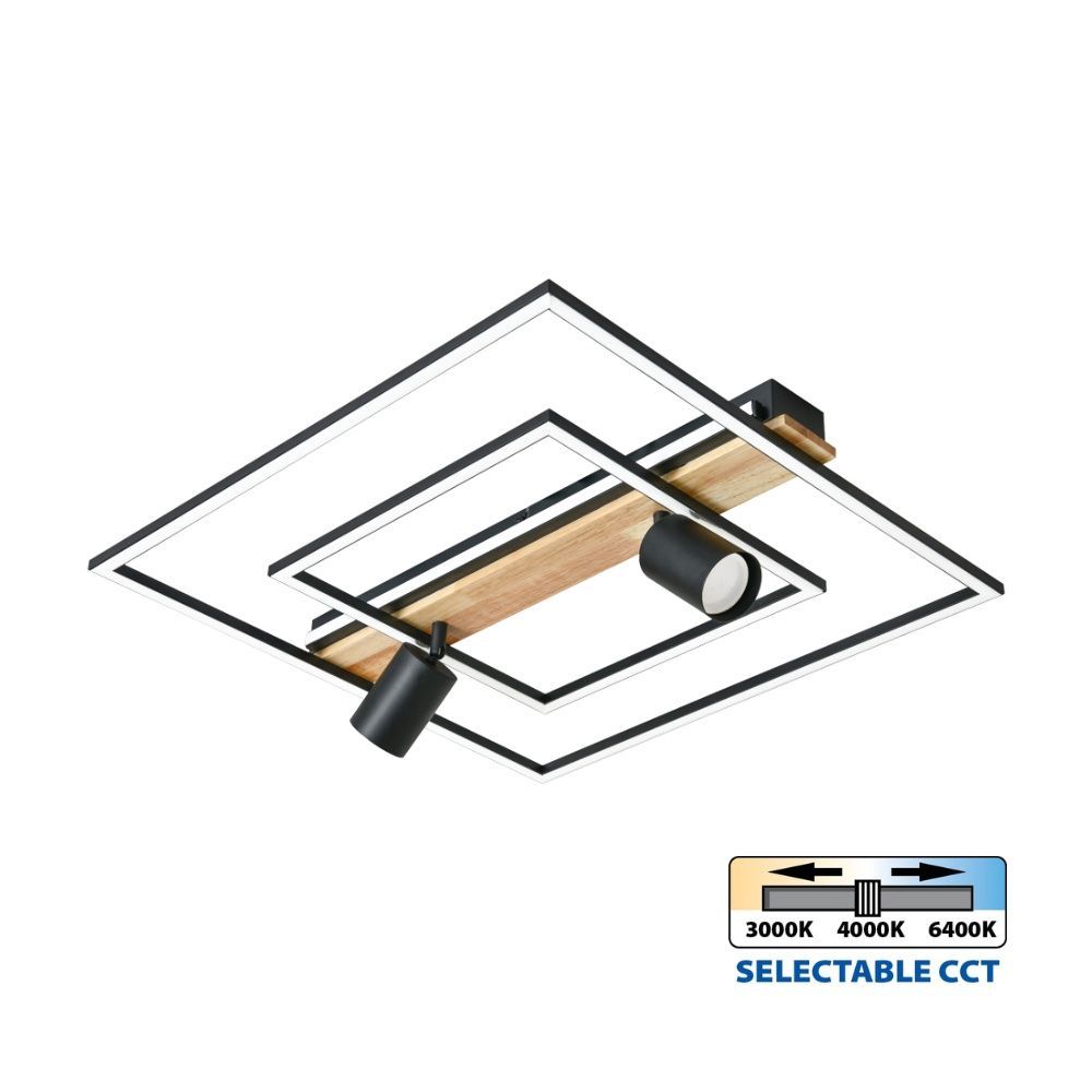 LED плафон CAMPO LED ∙ 36W ∙ черно/бяло+дърво ∙ CCT-switch ∙ 3000-4000-6400K