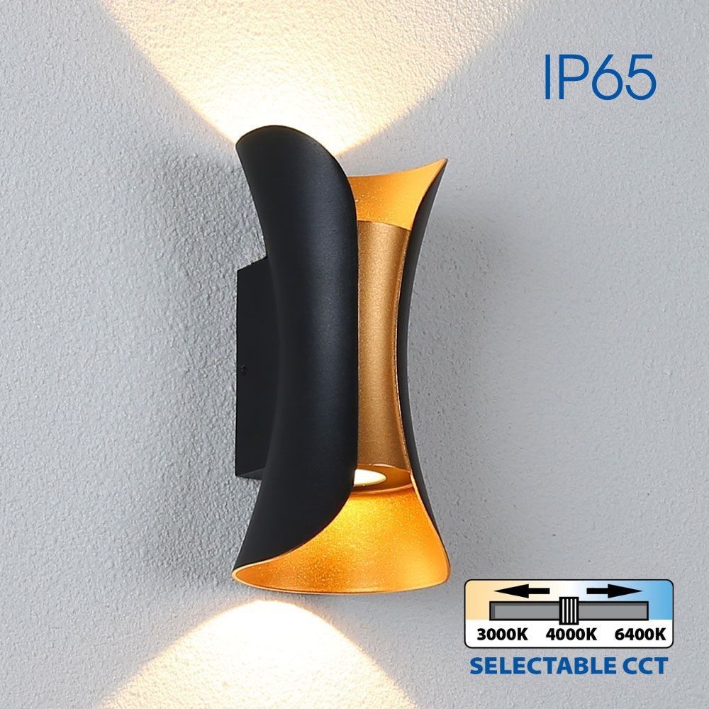 LED фасаден аплик BOSTON LED ∙ 10W ∙ черно/златно ∙ CCT-switch ∙ 3000K-4000K-6400K ∙ IP65